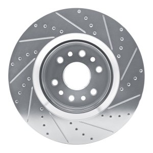 Jeep Grand Wagoneer L Brake Rotor (1) - Front Left - R1 Concepts - Drilled & Slotted - Silver - `21-`25